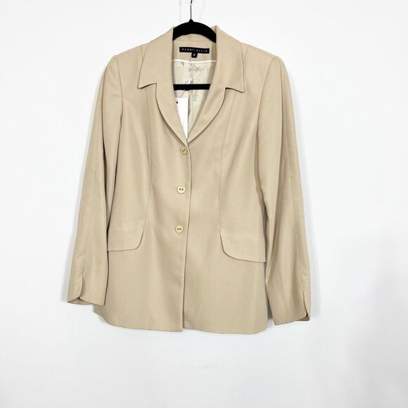 Perry Ellis Jacket Blazer Womens 6 Camel Tan Career Long New Single Breasted - Picture 1 of 8